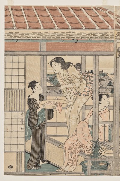 Women Hanging Laundry to Dry on a Balcony by Kitagawa Utamaro