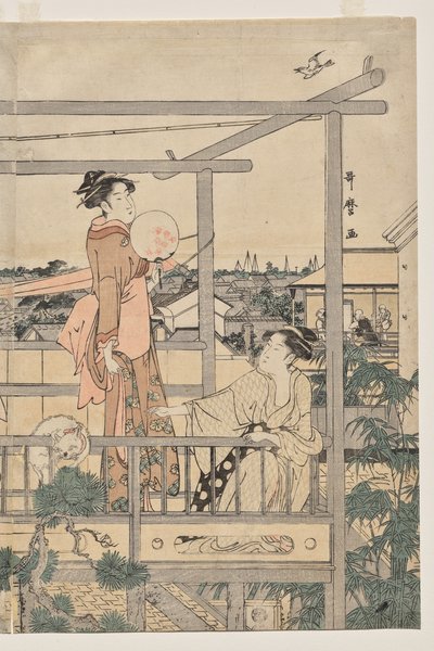 Women Hanging Laundry to Dry on a Balcony by Kitagawa Utamaro