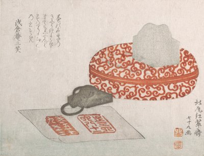 Seals and a Carved Lacquer Container for Seal Ink by Kitao Shigemasa