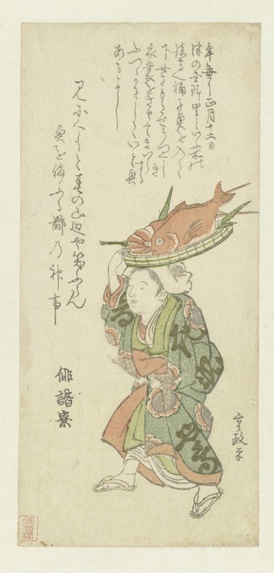 Woman Carrying a Tray of Fish on her Head by Kitao Shigemasa