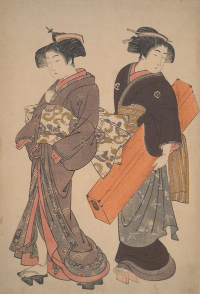 Woman with her maid on her way to an engagement by Kitao Shigemasa