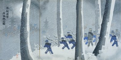 Violent Battle in Snow near Niuzhuang, Meiji period by Kiyochika Kobayashi