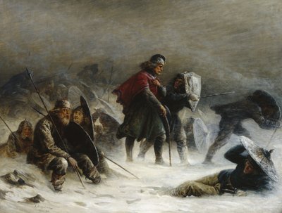King Sverre in a Blizzard in the Voss Mountains by Knud Bergslien