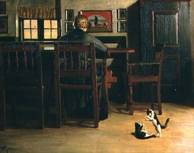 Interior with Playful Kittens by Knud Sinding