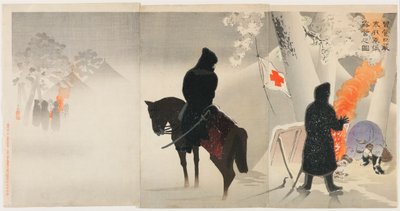 Our Troops Set Up a Bivouac at Yingkou while Braving the Bitter Cold by Kobayashi Kiyochika