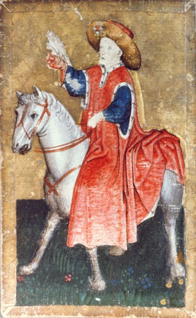 A mounted falconer, one of a set of playing cards depicting scenes of courtly hawking, Upper Rhein Area, c.1440-45 by Konrad Witz
