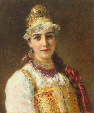 Portrait of a Boyar Woman in Traditional Dress by Konstantin Egorovich Makovsky