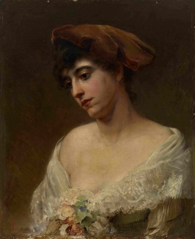 Young Woman in a Red Beret by Konstantin Egorovich Makovsky