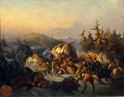 Russian Cossacks attack French troops in transit by Konstantin Nikolayevich Filippov