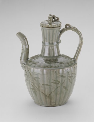 Ewer with Bamboo-shaped Spout, Fluting, and Leaves by Korean School