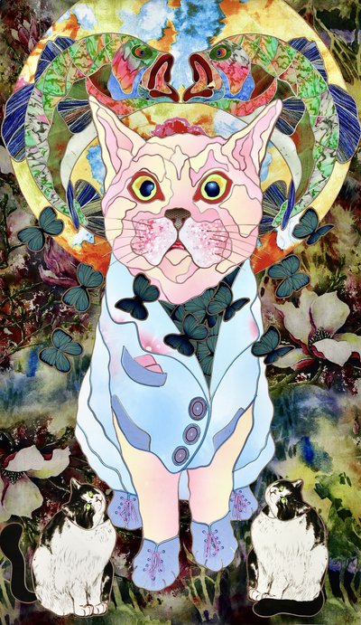 Enchanted Cat with Butterflies by Kostyantin Malginov