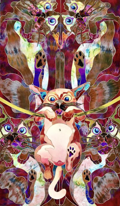 Playful Stained Glass Cat by Kostyantin Malginov