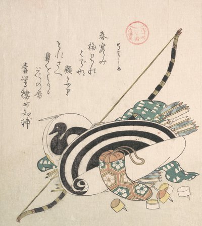 Bow, Arrows, Target, and Other Outfits for Archery, ca. 1814 by Kubo Shunman