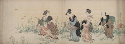 Four Girls and a Servant Enjoying Wild Flowers and Butterflies by Kubo Shunman