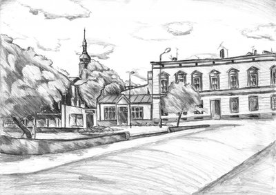 Charming Town Street Scene by Kulik