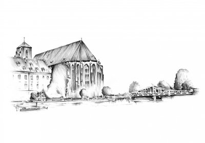 Historic Riverfront City Sketch by Kulik