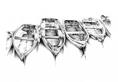 Moored Wooden Boats by Kulik