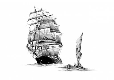 Sailing Ship and Skiff by Kulik