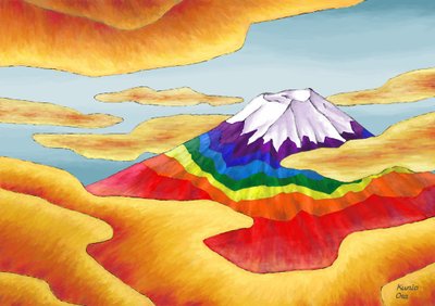 Rainbow-colored Mt. Fuji in the clouds by Kunio Ota
