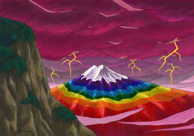 Thunder and Rainbow-Colored Mt. Fuji by Kunio Ota