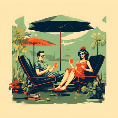 3 Friends Relaxing in the Garden with One or Two Drinks 4 by Kurt Heppke