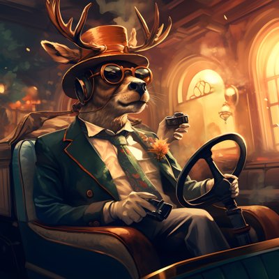 A Deer with a Cigar in His Mouth Driving a Convertible Automobile 3 by Kurt Heppke