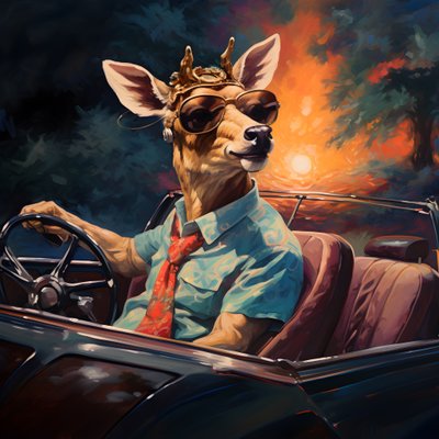 A Deer with a Cigar in His Mouth Driving a Convertible Automobile 4 by Kurt Heppke