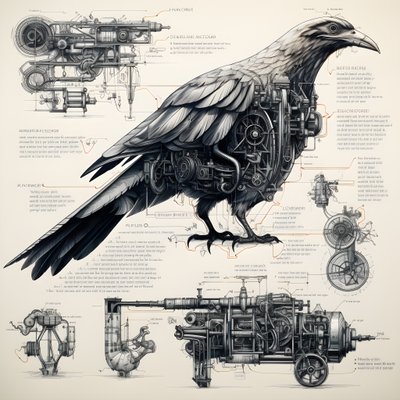 Steam Mechanical Bird Blueprints by Da Vinci 3 by Kurt Heppke
