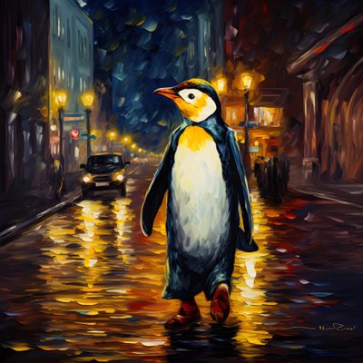A Penguin in a Suit Walks Down the Street 1 by Kurt Heppke