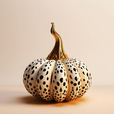 Gold White and Black, Pumpkin on Beige Background 2 by Kurt Heppke