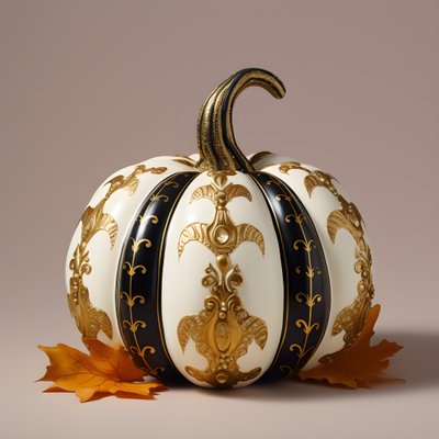 Gold White and Black, Pumpkin on Beige Background 3 by Kurt Heppke