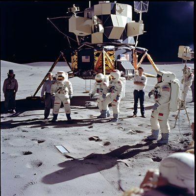 Group of People with TV Camera Showing the Fake Apollo 11 Project 1 by Kurt Heppke