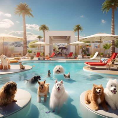 Dog Pool Party in Palm Springs 1 by Kurt Heppke