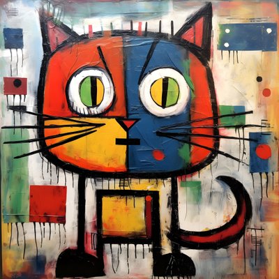 Cute Cat in the Style of Picasso, Joan Miro, and Basquiat 2 by Kurt Heppke