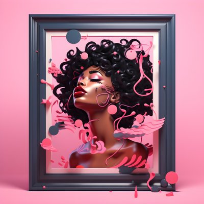 Artwork of a Black Woman in a Pink Wooden Frame Proclaiming She Is Strong 2 by Kurt Heppke
