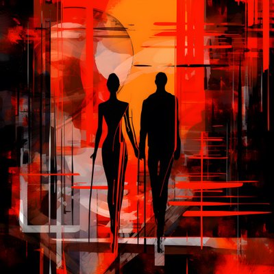 Man in Red, Woman in Orange and Black 2 by Kurt Heppke