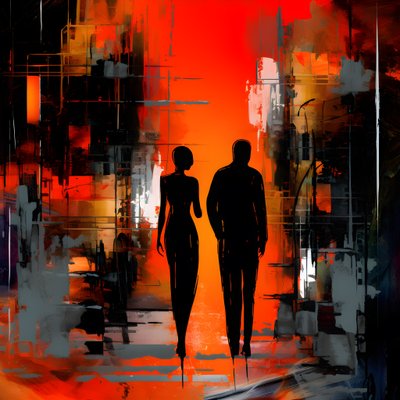 Man in Red, Woman in Orange and Black 3 by Kurt Heppke