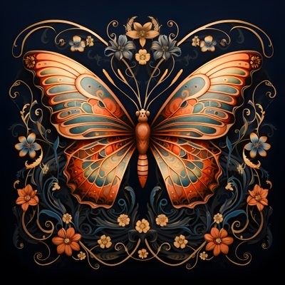 Butterfly in the Center, Symmetrical, with Flowers in the Background 1 by Kurt Heppke