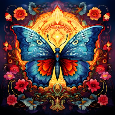 Butterfly in the Center, Symmetrical, with Flowers in the Background 2 by Kurt Heppke