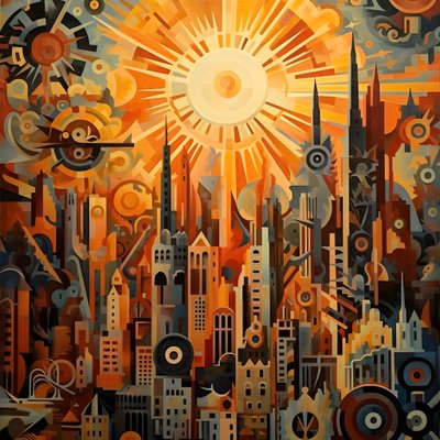 Cogs and Tools Abstract Sunrise 1950s by Kurt Heppke