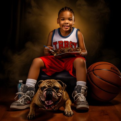 A 10-Year-Old Boy Holding a Folder and His Dog 1 by Kurt Heppke