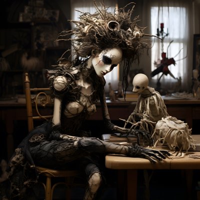 A Large Doll on a Table with a Skeleton on It 1 by Kurt Heppke