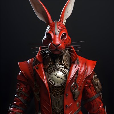 Male Anthropomorphic Cybernetic Clockpunk Android Rabbit in Red Tailcoat 1 by Kurt Heppke