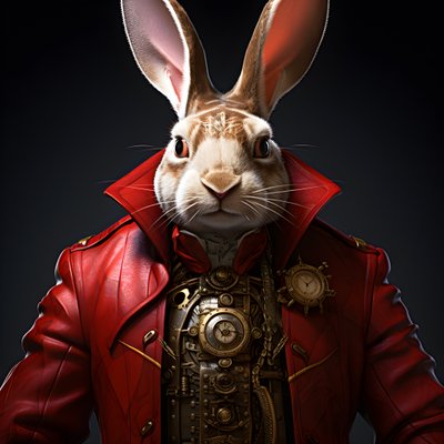 Male Anthropomorphic Cybernetic Clockpunk Android Rabbit in Red Tailcoat 4 by Kurt Heppke