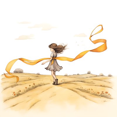 Naive Drawing of a Girl with a Ribbon Dancing 1 by Kurt Heppke