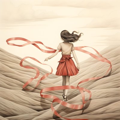 Naive Drawing of a Girl with a Ribbon Dancing 4 by Kurt Heppke