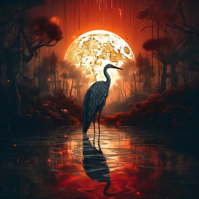 Water and a Big Bird Standing in the Evening Setting for Full Moon 3 by Kurt Heppke