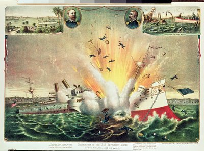Destruction of the U.S. Battleship Maine in Havana Harbor, February 15th, 1898 by Kurz and Allison