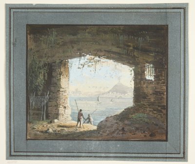 View from Ruins over Bay with Volcano by L. Chipart