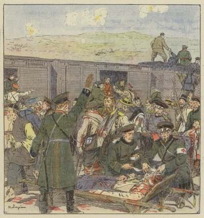 Embarkation of the wounded during the battle of Kai-Ping by L. Malespine